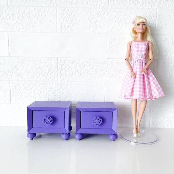 Miniature Barbie Nightstands (Set of 2) Purple 3D Printed Dollhouse Furniture - Picture 1 of 6